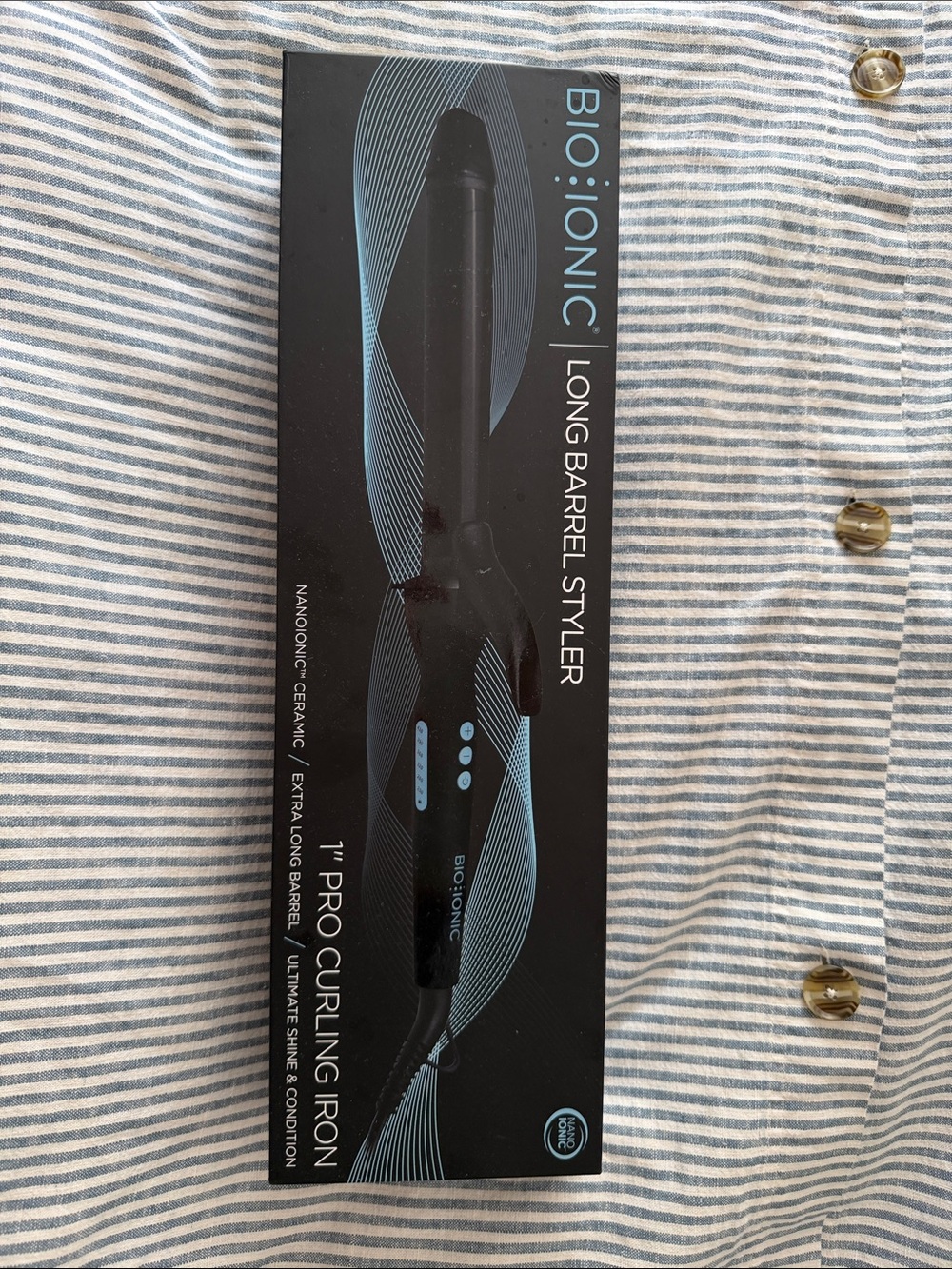 Bio Ionic Long Barrel Styler 1" Pro Curling Iron - Black/Blue Accents